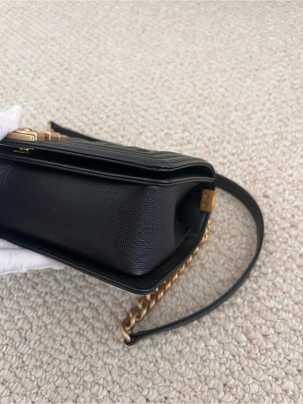 Chanel Caviar Black Medium Boy Bag with Antique Gold Hardware